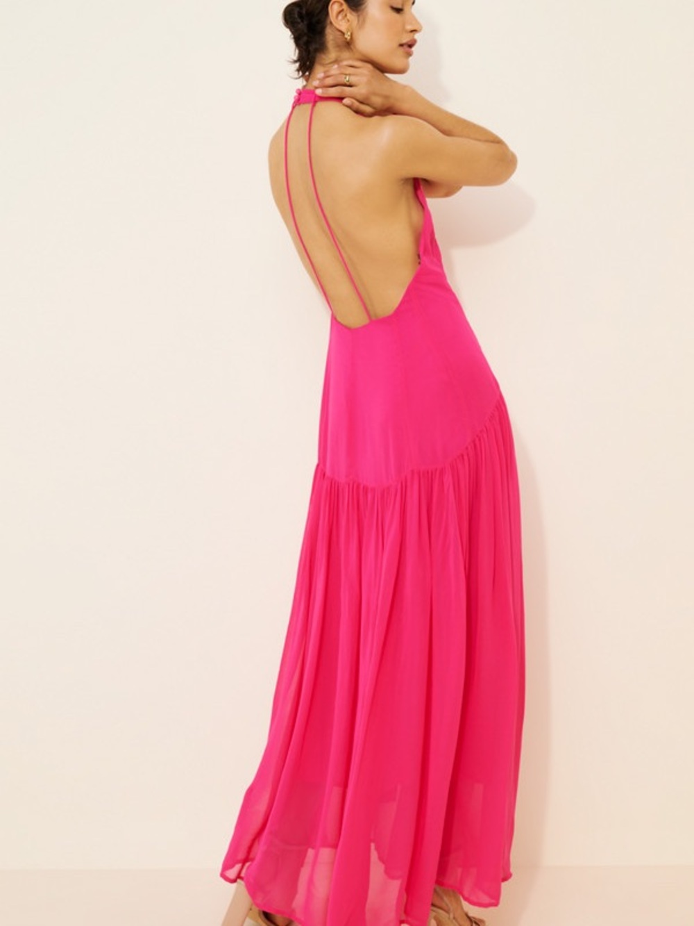 FARM Rio Hot Pink Halter Rosette Maxi Dress - Picture 5 of 14